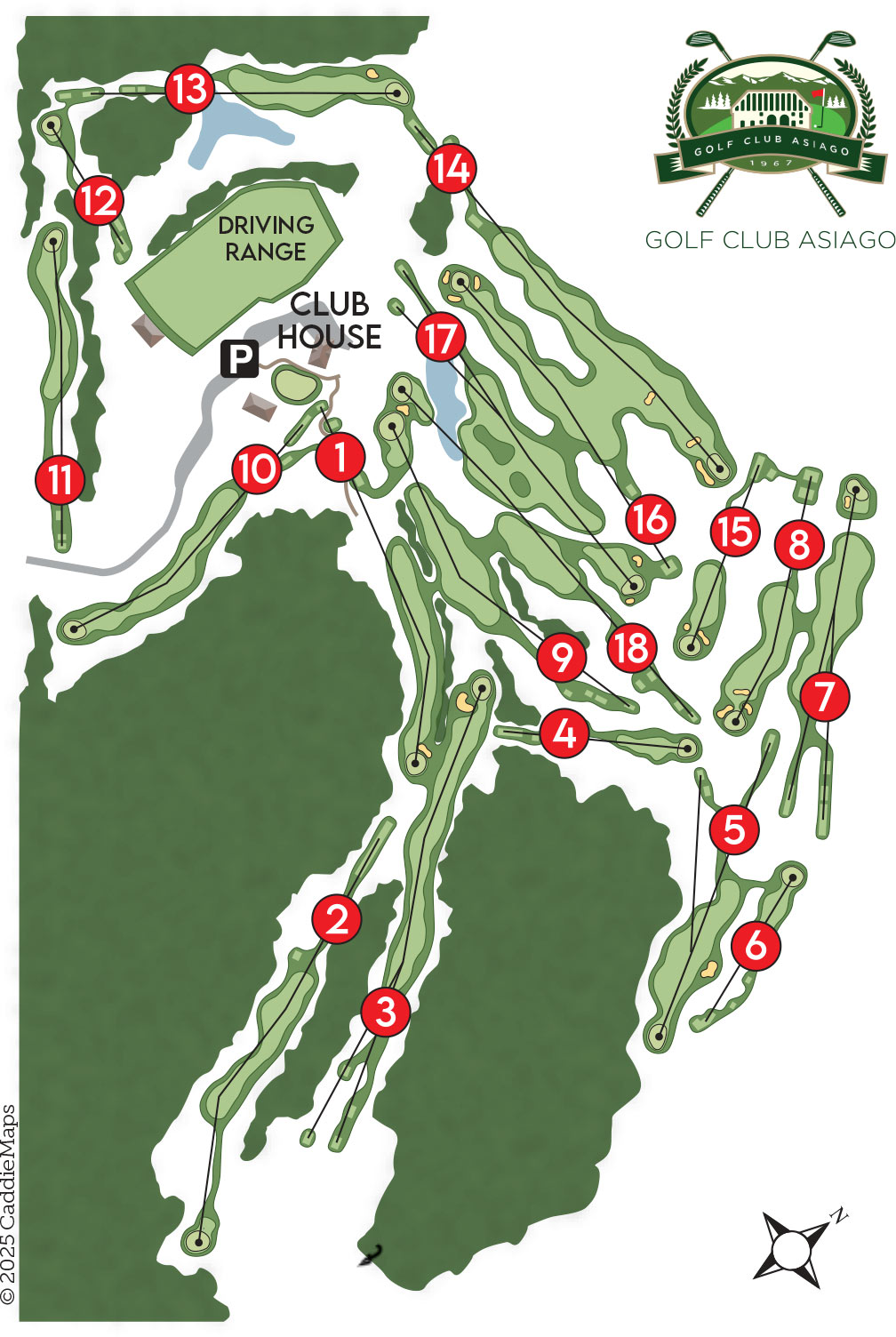 Mappa delle 18 buche del Golf Club Asiago sull'Altopiano di Asiago